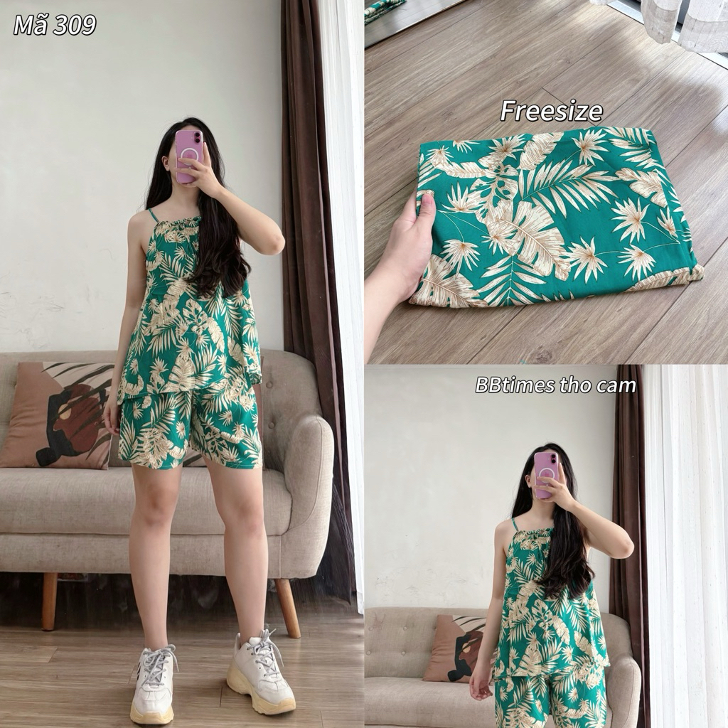 𝐁𝐁𝐭𝐢𝐦𝐞𝐬 𝐓𝐡𝐨̂̉ 𝐂𝐚̂̉𝐦 🌼 SET Áo yếm 2 dây + quần đùi lanh thổ cẩm freesize <70kg vừa