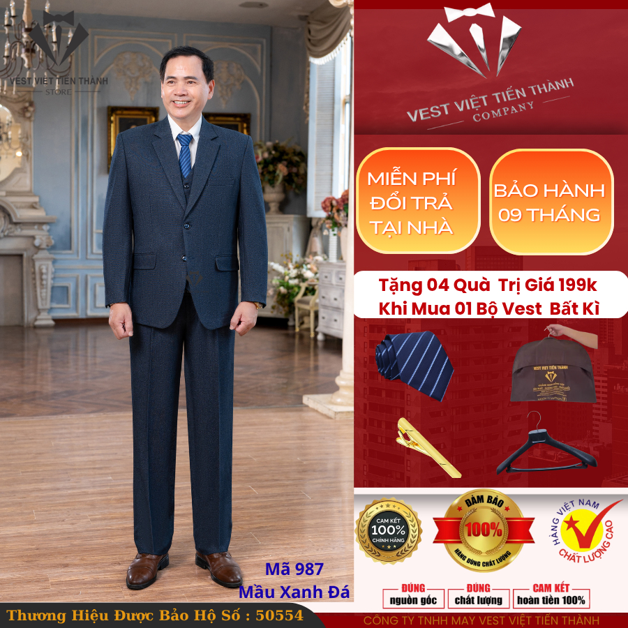 Bộ vest nam trung tuổi vest việt tiến thành chất liệu tuýt si nhập khẩu ấn độ