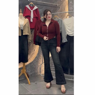   BIGSIZE  Quần Jean Loe Nữ Co Giãn Tạo Kiểu Thêu WIN quần ống bát giãn 4 chiều tạo kiểu mới 