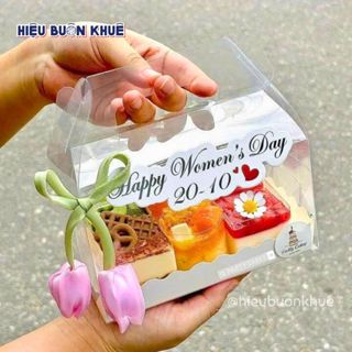 10 Hộp Mica Quai Xách Đế Sóng Đựng Bánh Bông Lan Cuộn, Bánh Lạnh, Hũ Yến [Kèm Đế Trắng] sz 16.3cm, sz 27.5cm