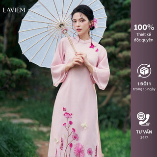LAVIEM - Áo dài cách tân thêu hoa phối cùng quần lụa  - Áo Dài Viên An & Quần Lụa (Giặt Khô)