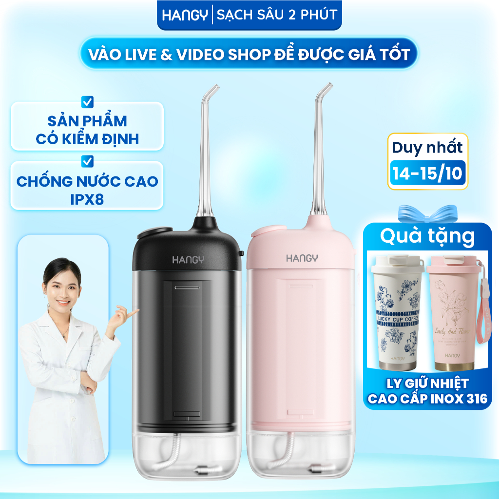 Máy tăm nước gấp gọn chống nước IPX8 HANGY O16 - HM23 Công nghệ tia nước 3S, Đổi mới trong 12 tháng