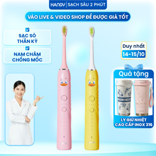 Bàn chải điện trẻ em HANGY dành cho bé từ 3 tuổi - Công nghệ siêu sóng âm an toàn làm sạch mảng bám