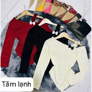 áo kiểu tay dài lệch vai phối nơ