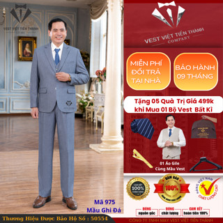 Bộ vest nam trung niên chất liệu tuýt si nhập khẩu ấn độ  kèm áo gile vest việt tiến thành thu đông 2025 -2026