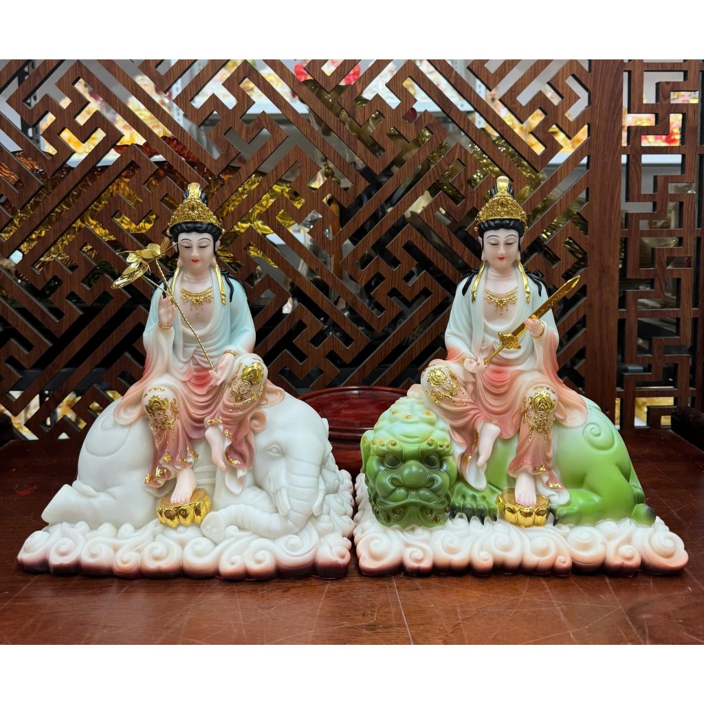 Văn Thù Phổ Hiền Văn Thù Sư Lợi Bồ Tát cao 30cm bột đá