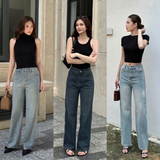  THE QUẠO - Quần Jeans Nữ Lưng Cao Ống Rộng  Phối Túi Đôi R0911_558 