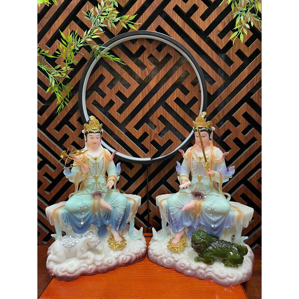 Văn Thù Phổ Hiền Văn Thù Sư Lợi Bồ Tát cao 30cm bột đá