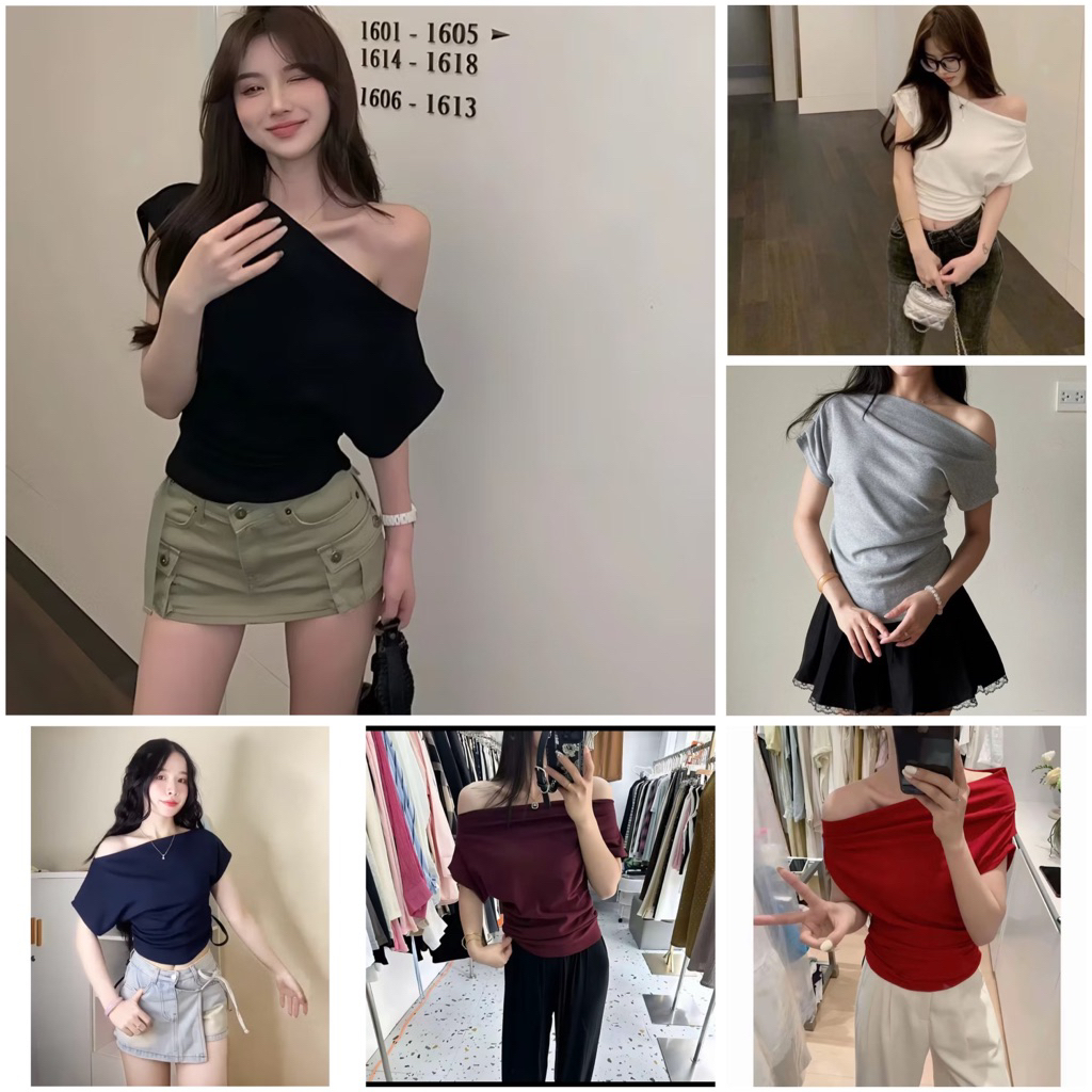 Áo Thun Nữ Trễ Vai Cộc Tay Nữ cotton Co Giãn mịn mát | BigBuy360 - bigbuy360.vn