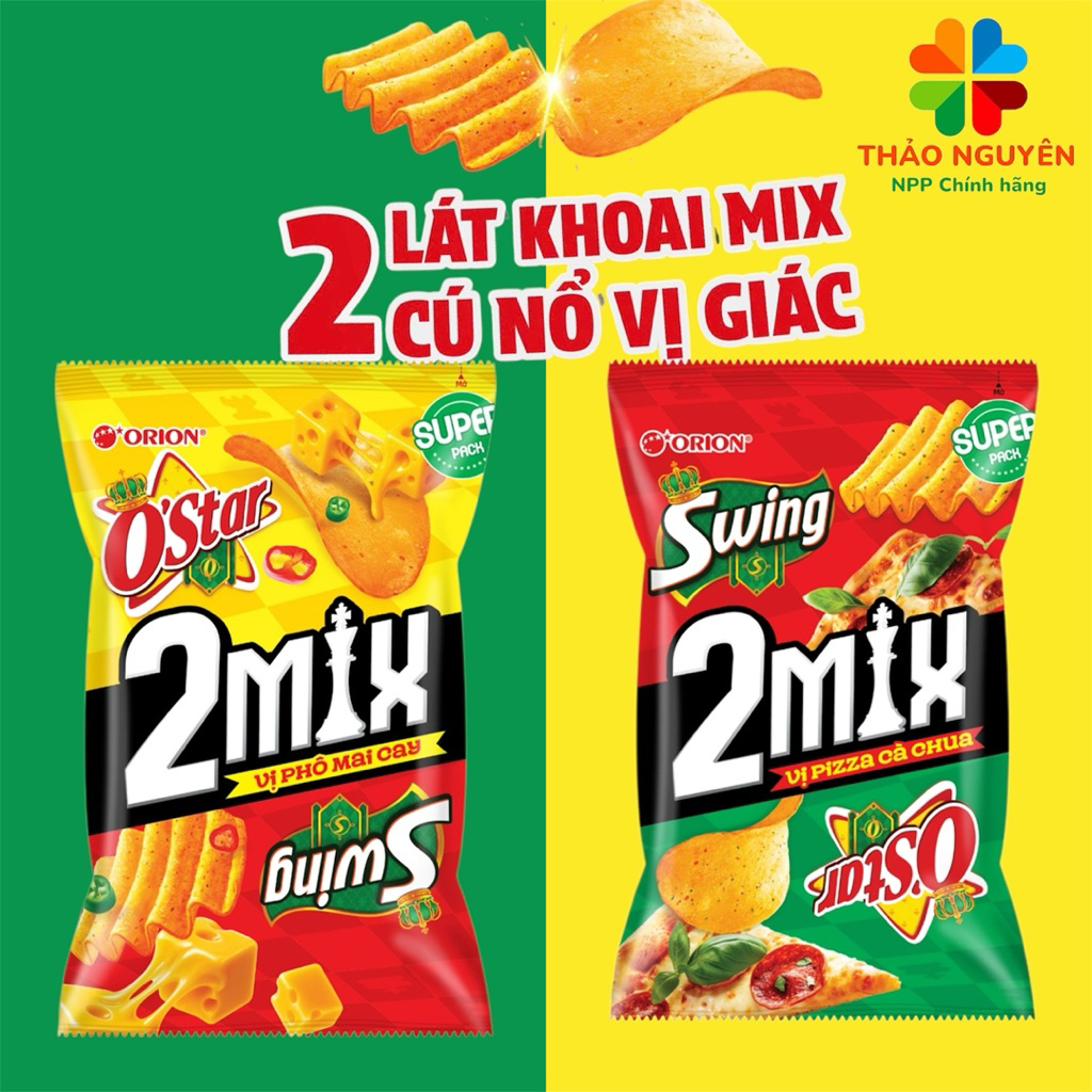 Combo 10 gói Snack OStar x Swing 2MIX Vị Phô Mai Cay, Pizza Cà Chua (30g)