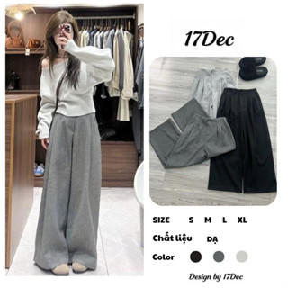  Quần Dạ Nữ Ống Rộng Phối Ly Hot Trend Thu Đông 17DEC 2008 Quần Suông Hàn Quốc Tôn Dáng 