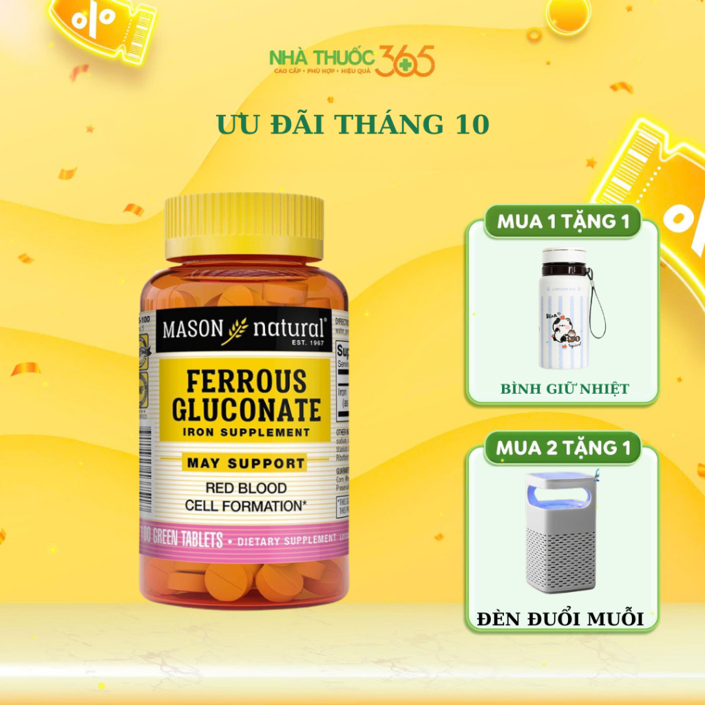 Viên Uống Sắt Hữu Cơ Cho Bà Bầu Bổ Máu, Tăng Tế Bào Hồng Cầu Mason Natural Ferrouse Gluconate 50 Viên/ 100 Viên