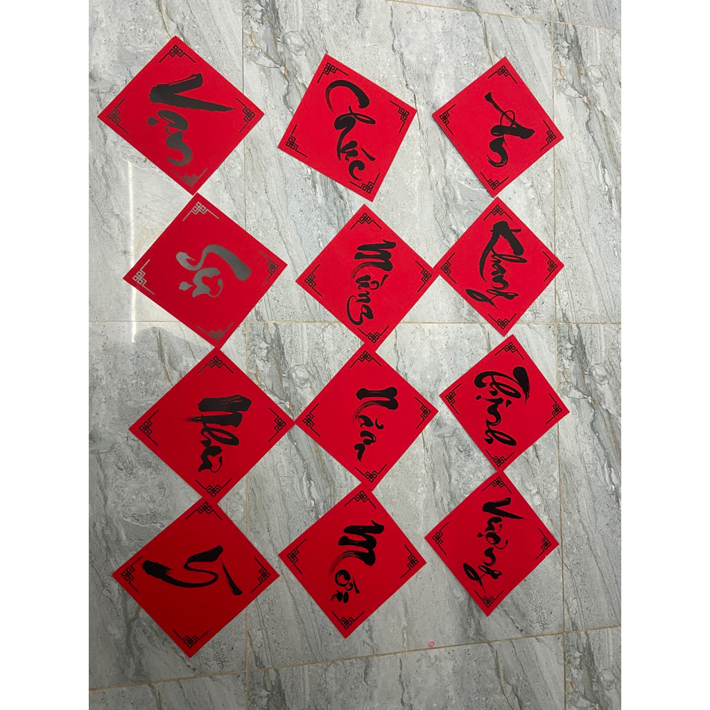 Bộ chữ thư pháp đỏ  chữ  chúc mừng năm mơi, an khang thịnh vượng, vạn sự như ý