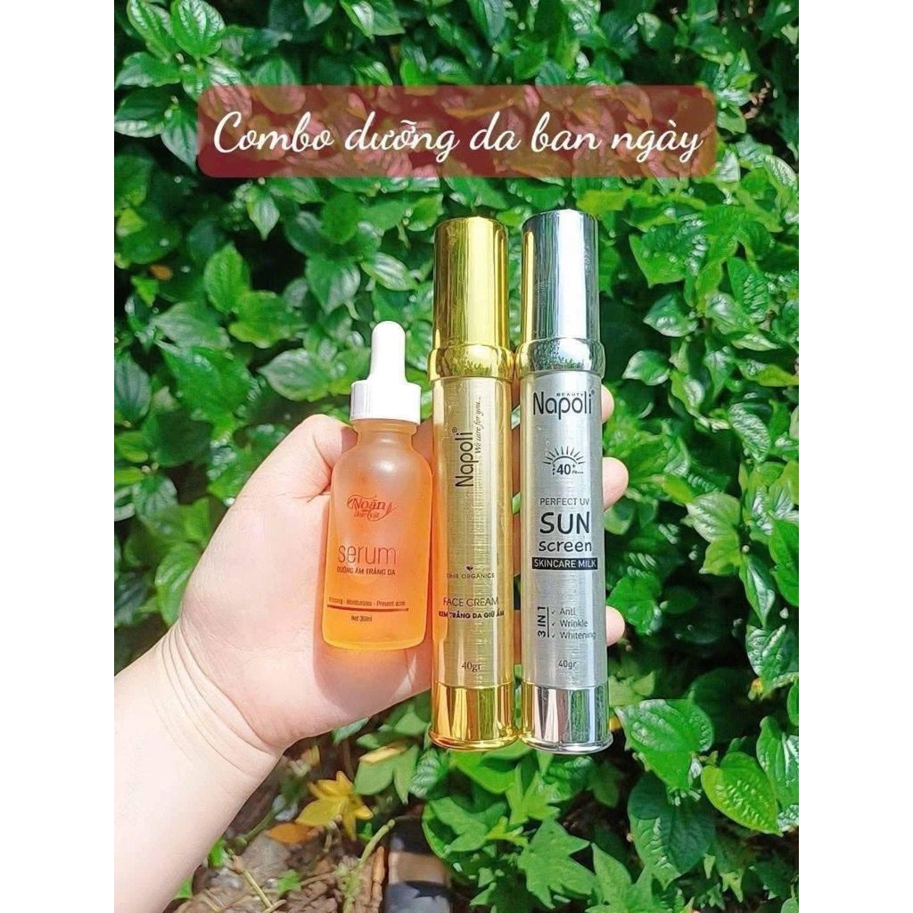 [Hàng cty] Combo dưỡng trắng da ban ngày Hải Âu Việt-Serum Noãn Thực Vật+Kem Face Napoli+Kem Chống N