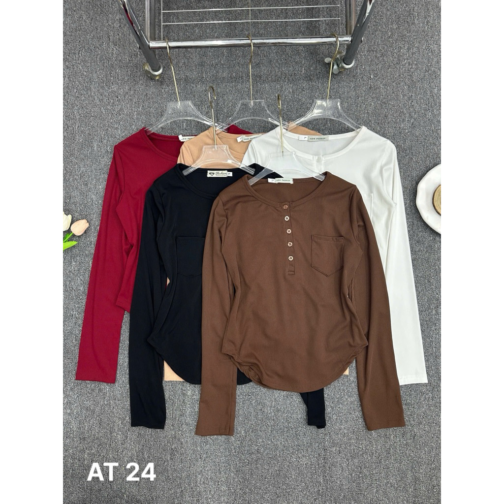 Áo Thun Nữ 45-85kg Tay Dài Và Tay Ngắn Phối Nút Chất Thun Tăm Gân Mềm Mại Co Giãn Tốt Chơi Tết MS024 | BigBuy360 - bigbuy360.vn