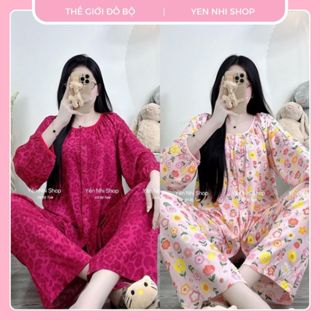  Đồ Bộ Tole Lanh Nữ L1  40-85kg  YN005 Thiết Kế Dáng Áo Cổ Tròn Viền Tay Dài Quần Dài Bộ Mặc Nhà Xinh 