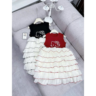 QT252, Váy đầm kitty sát nách 5 tầng bèo cho bé gái