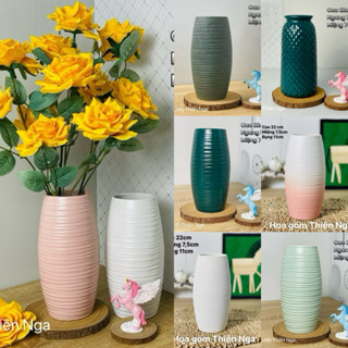  Bình gốm sứ cắm hoa dáng bom men mát Bát Tràng cao 22cm 