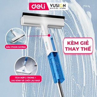  Cây Lau Kính Thông Minh Deli - Phun Sương Gạt Nước Cán Dài 126Cm Xịt Nước Tiện Lợi Đầu Xoay 90 Độ 