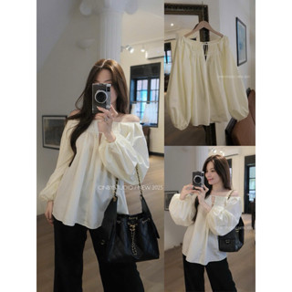  Áo thô xếp ly tay phồng trễ vai A9 