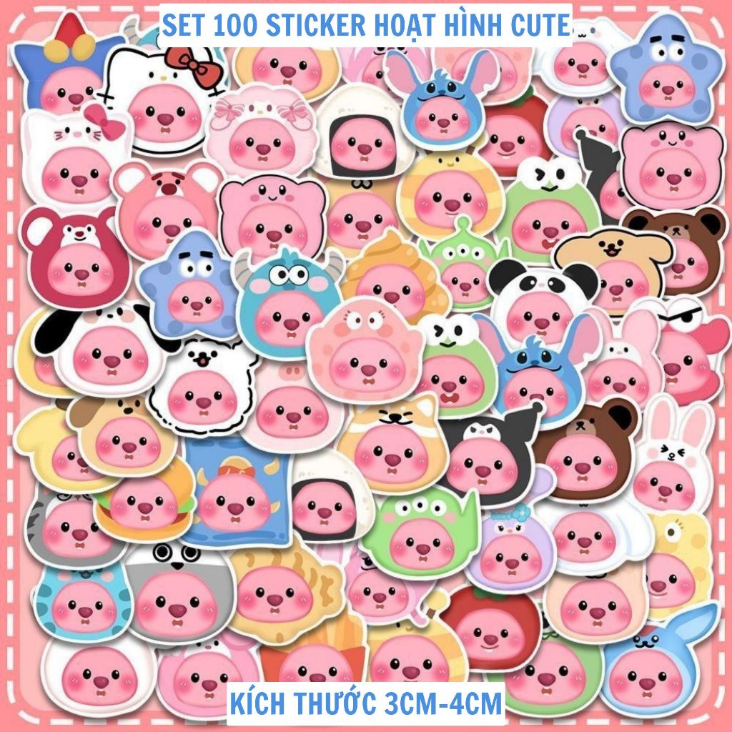 Set 100 Sticker Loopy hình dán Loopy cosplay dễ thương không trùng nhau dùng trang trí sổ điện thoại