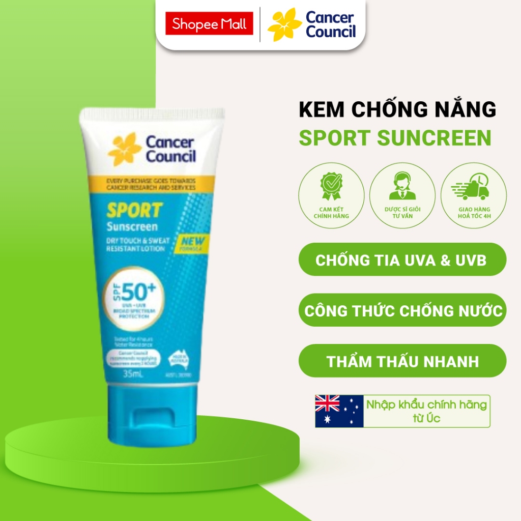 Kem Chống Nắng Cancer Council Sport Sunscreen SPF50+ (110ml) –  Dùng Cho Hoạt Động Ngoài Trời