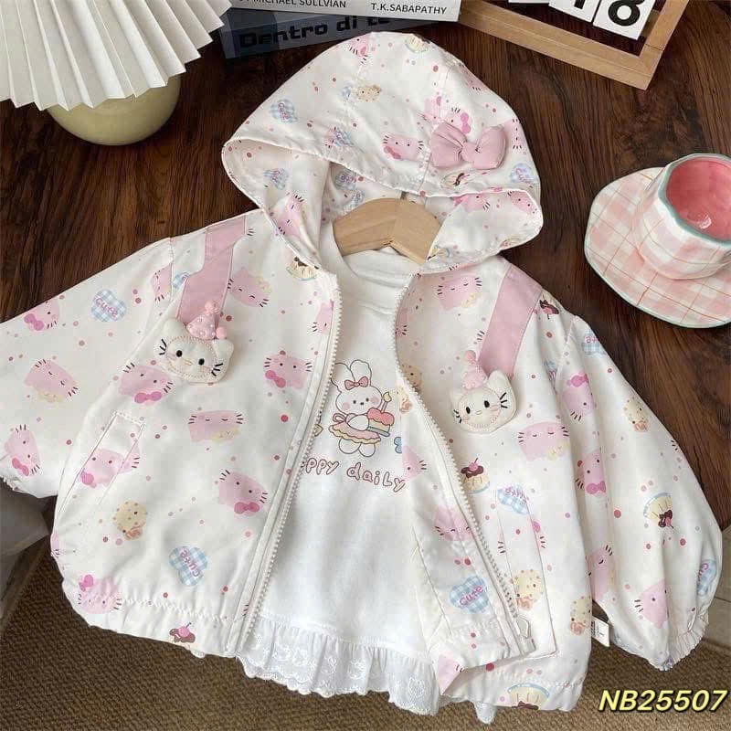 Áo Khoác Mùa Đông Cho Bé Gái, áo khoác cho bé gái, áo khoác gió 2 lớp thiết kế nơ bo chun cho bé 9-2