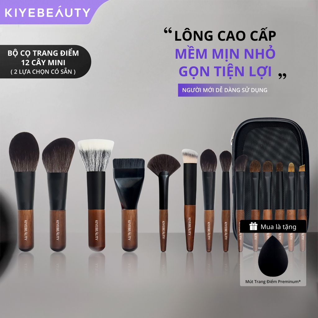 Bộ 14 Cọ Trang Điểm Mini KIYE Chuyên Nghiệp Tiện Lợi Kèm Túi Đựng