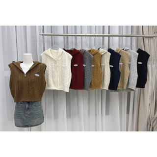  áo ghile len mũ kéo khoá đính tag hoạ tiết vặn thừng A306 