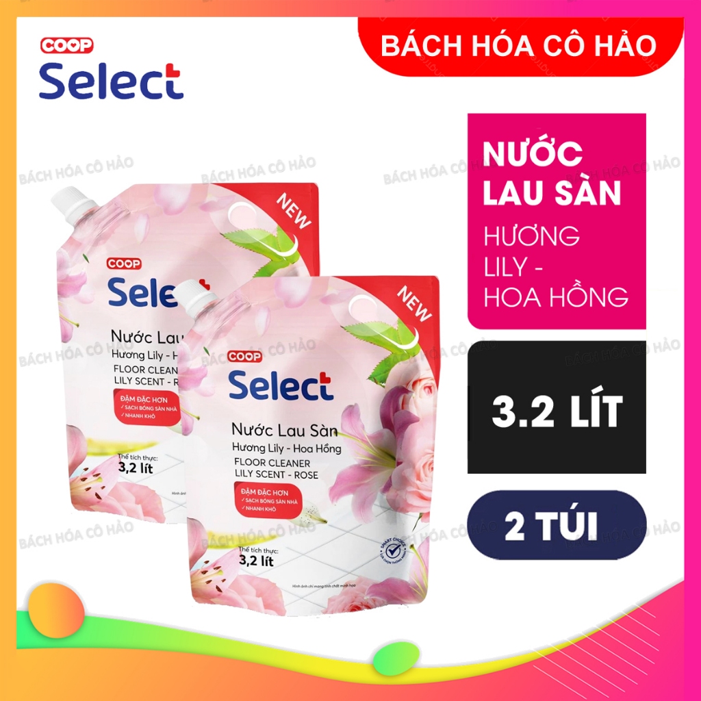 Combo 2 túi nước lau sàn hương lily và hoa hồng Floor Cleaner Lily Scent - Rose Coop Select 3.2L