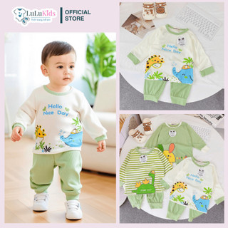   M2  Bộ Dài Tay Bé Trai Thun Tăm Mẫu Hello Xanh Bộ Thu Đông Vải Mềm Giữ Ấm Vừa Đủ Cho Bé 6-16kg Đồ Bộ Mặc Nhà Đi Chơi 