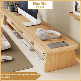   Kệ Gỗ 120cm x 25cm  Kệ gỗ nâng màn hình máy tính kệ gỗ tự nhiên phong cách Nhật tối giản 2 tầng tối ưu công năng 