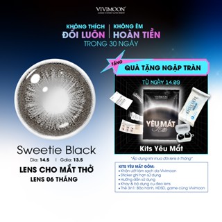 Kính áp tròng VIVIMOON EYECONIC lens cận cho mắt thở màu đen baby Sweetie Black, giãn tròng to 14.5mm, lens 06 tháng