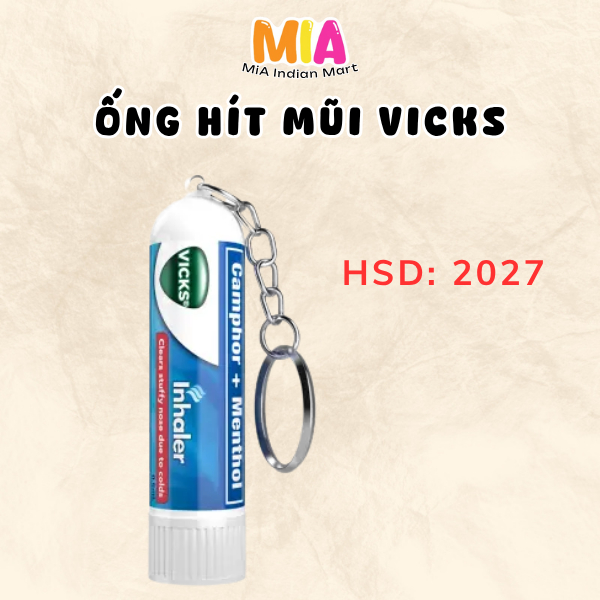 Ống Hít Mũi Vicks Inhaler 0.5ML Dạng Móc Khoá Hương Bạc Hà Thơm Mát Giúp Giảm Tình Trạng Nghẹt Mũi
