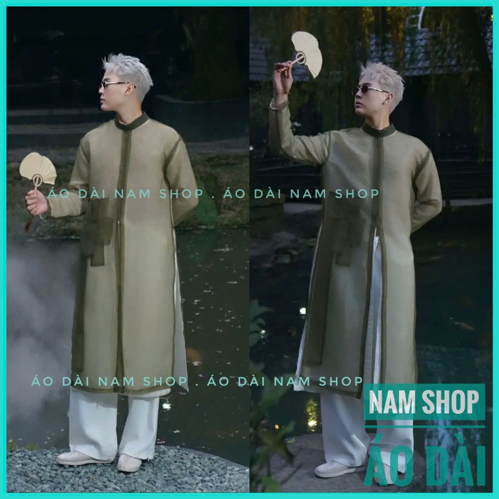 Áo Dài Nam Cách Tân 2 Lớp Chất Voan Trơn Dáng Xuông Trẻ Trung Mặc Lễ Tết