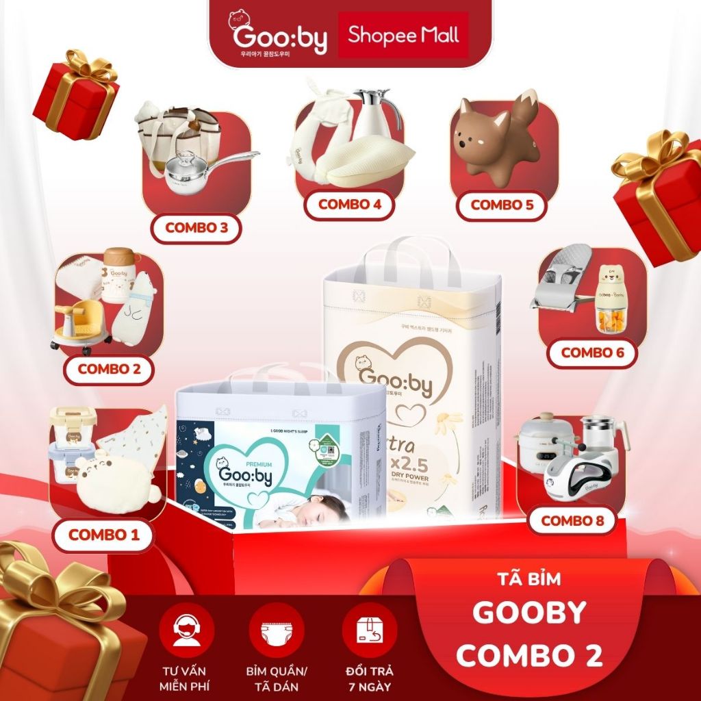  Combo 2 Bịch Bỉm Gooby Extra Premium mềm mại an toàn siêu thấm hút Size NB72,NB6,S52,M48 cho bé từ 4 đến 30Kg 