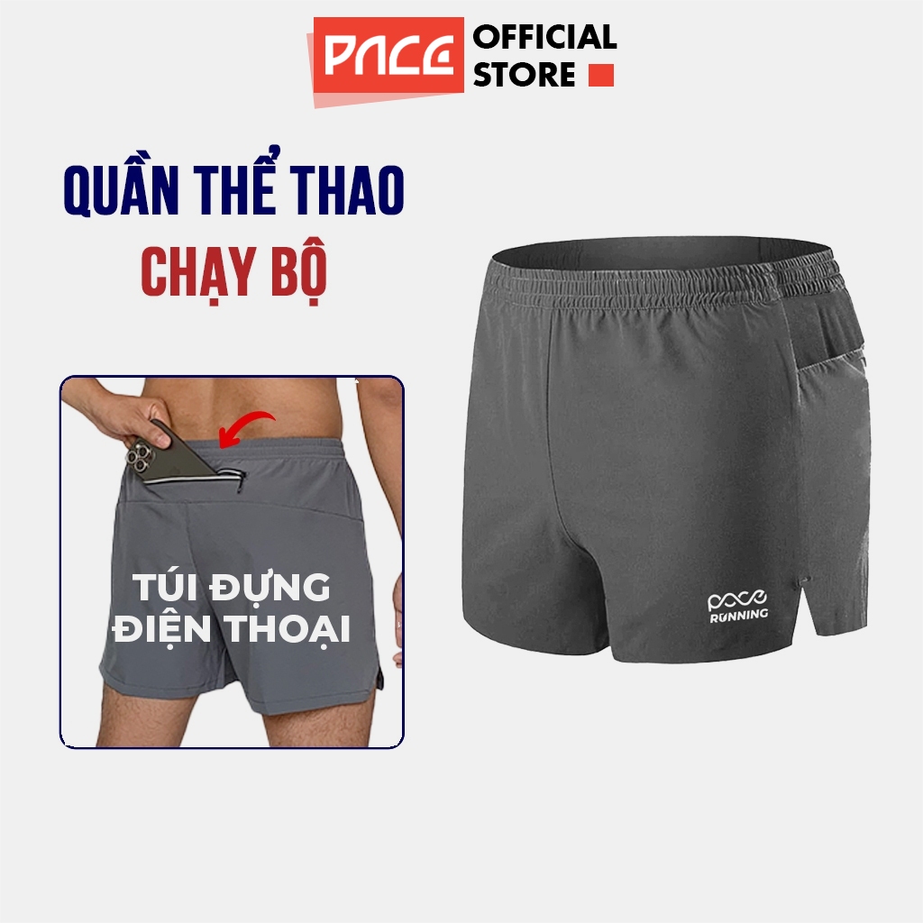 Quần thể thao nam PACE DAILY có túi khóa phía sau, quần chạy bộ nam thoáng khí, quần đùi thấm hút mồ