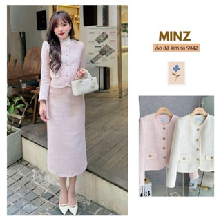 Áo Dạ Kim Sa MINZ STORE Mã 9042, Thiết Kế Phối Viền Phong Cách Công sở