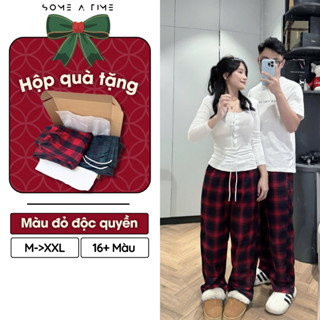 Quần Flannel Noel Đỏ Xanh  , Kẻ Caro Ống Rộng Sometime Nữ Và Nam Mặc Ở Nhà Thoải Mái Vải Không Xù, Không Nhàu-CR01