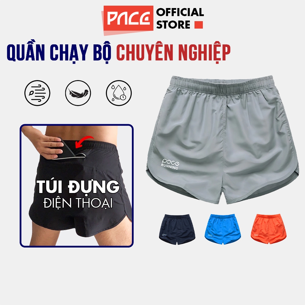 Quần chạy bộ nam PACE RUNNING có túi khóa sau, quần thể thao nam thoáng khí quần short đùi tập gym vận động thoải mái Q1