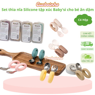  Set Thìa Dĩa Silicone Tập Xúc Tập Ăn Baby'si Cho Bé Ăn Dặm  Có Hộp  