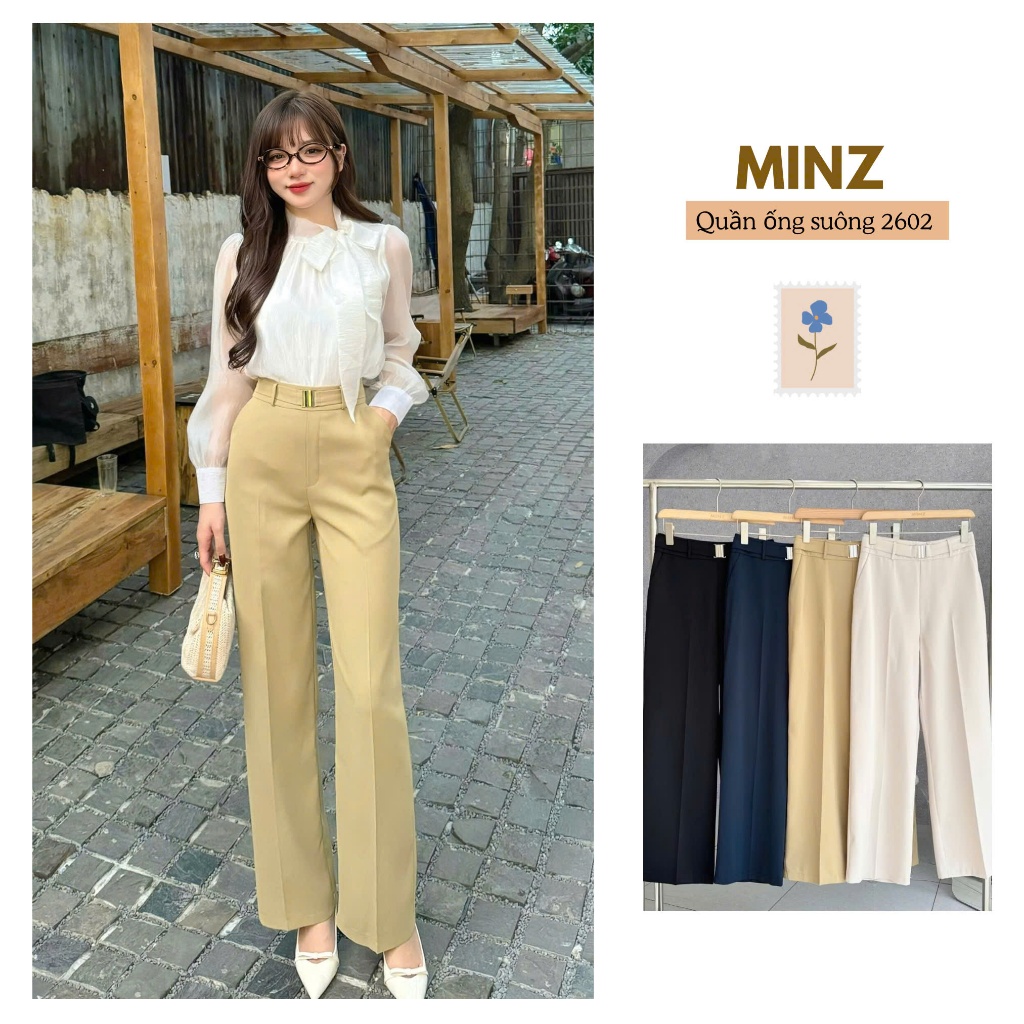 Quần Ống Suông MINZ STORE Mã 2602, Thiết Kế Phối Đai Phong Cách Công Sở