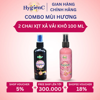  Combo 2 Chai Xịt Thơm Vải HygienC Plus 100 ML Chai  1 Hương Hoa Hồng + 1 Hương Hoa Mẫu Đơn  