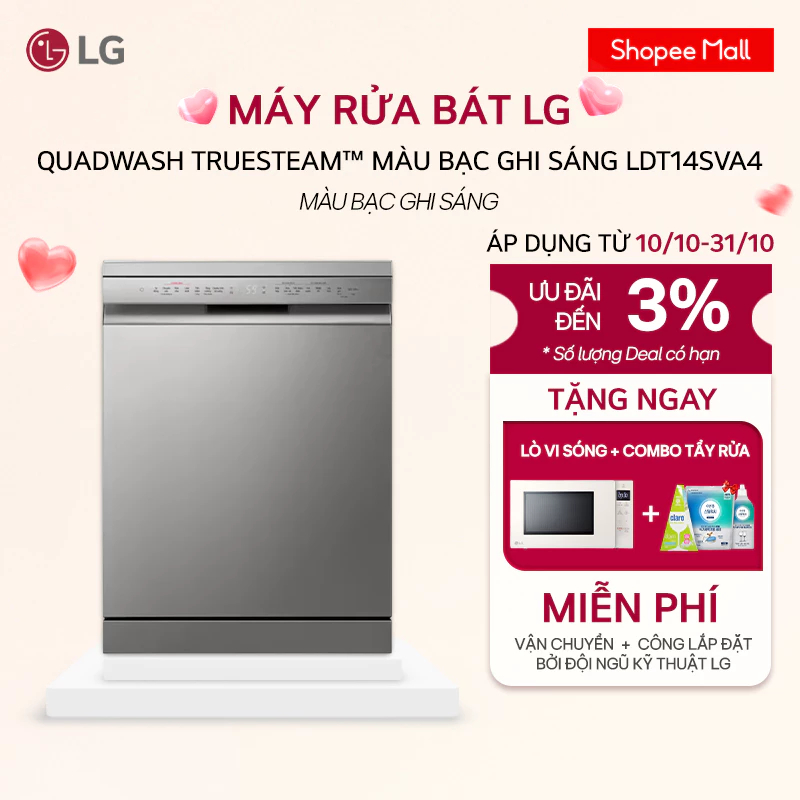 (Livestream KOL) Máy rửa bát LG Quadwash TrueSteam™ màu bạc ghi sáng LDT14SVA4