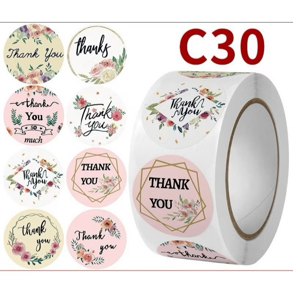 Cuộn 500 tem nhãn dán sticker thank you, set 500 sticker cảm ơn dán quà tặng