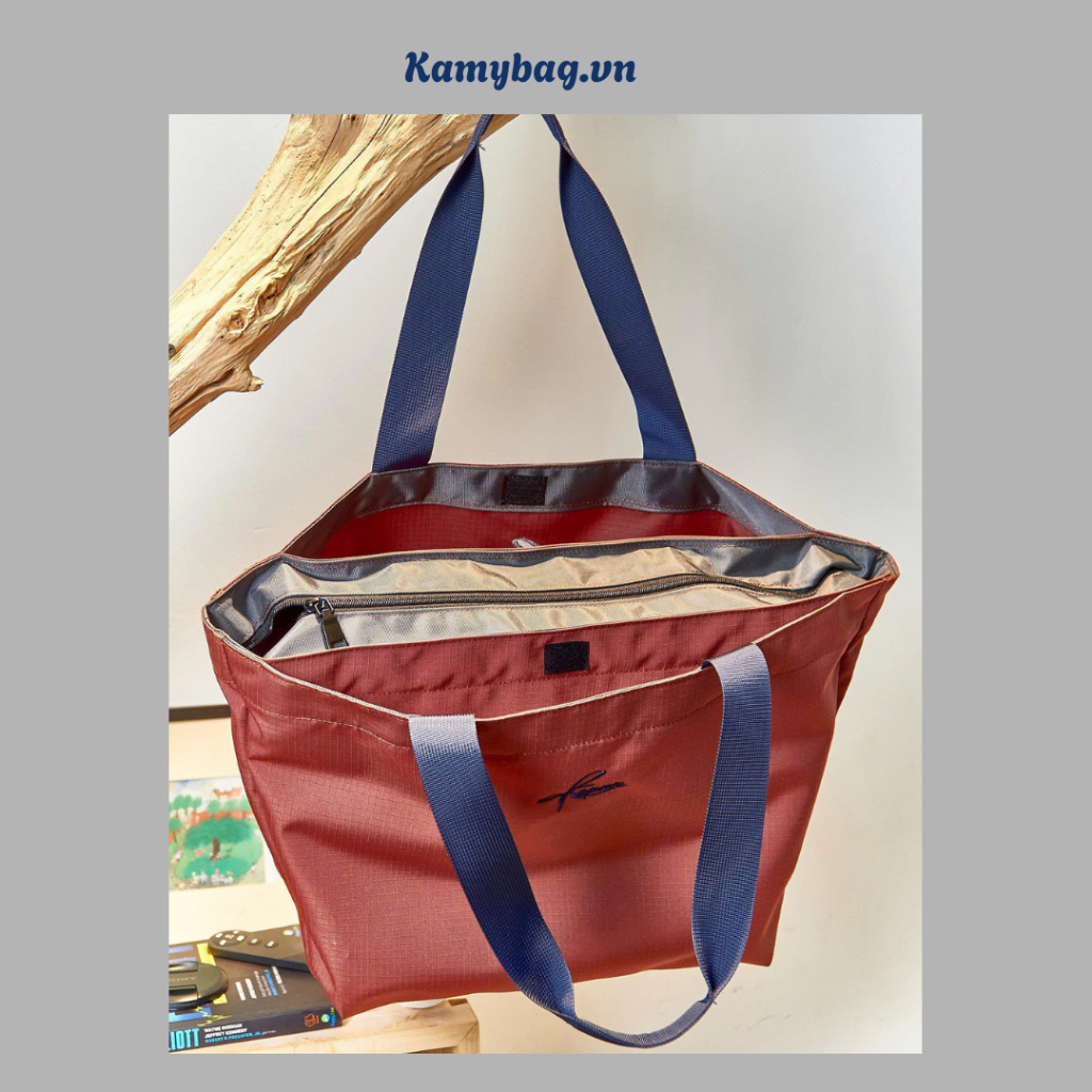 Túi Tote Vải Oxford Trượt Nước 3 Ngăn Có Dây Kéo Màu Đô Kem Thời Trang Unisex Đi Làm Đi Chơi Dạo Phố Du Lịch  Kamybag