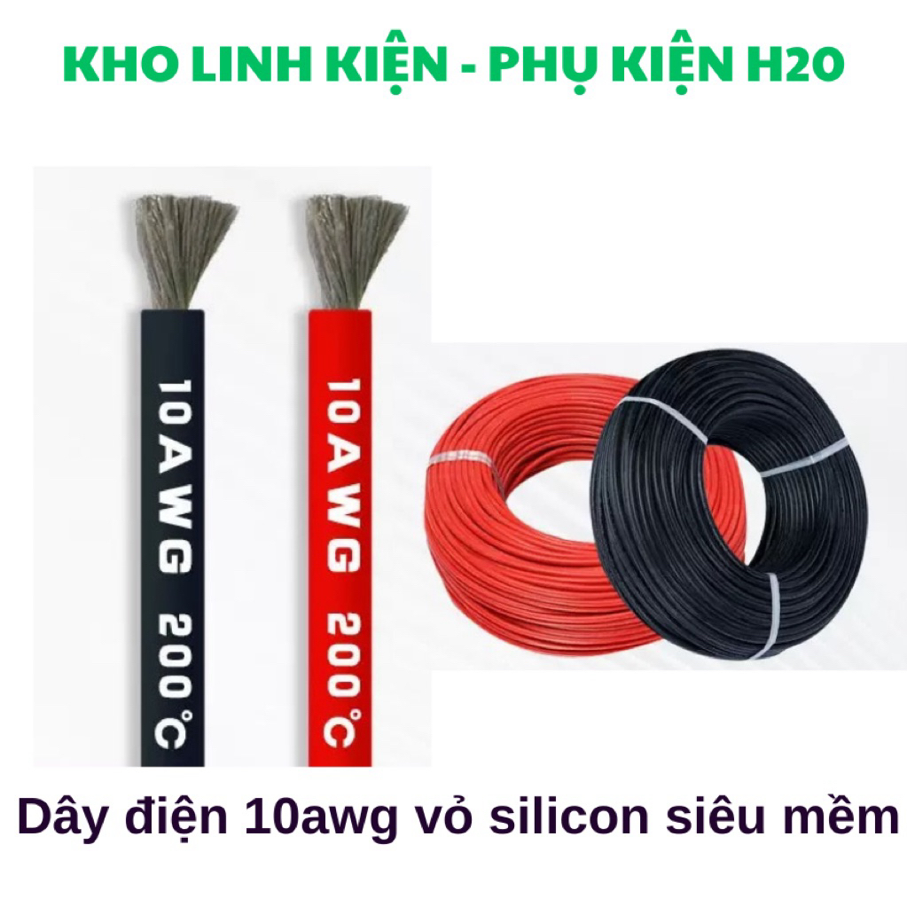 (1 mét) Dây điện 10awg - 8awg vỏ silicon siêu mềm, chịu nhiệt 200 độ C