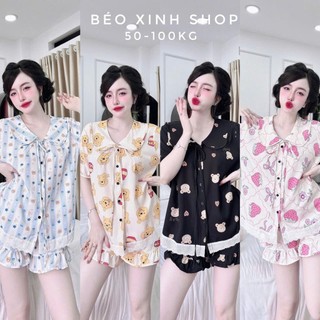  Đồ Bộ - Đồ Ngủ Quần Áo Đùi Lụa Nhật Phối Ren Tiểu Thư Pijama Bigsize 50-100kg Bộ Ngủ Nhung Lịch Women Quần Ngủ - A.5048 