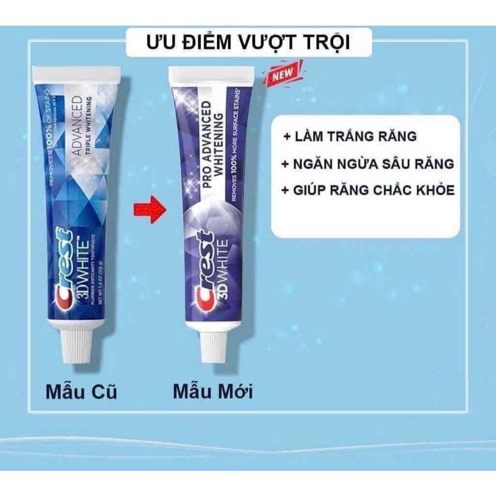 PQS - Kem Đánh Răng Crest 3D White Pro Advance Whitening 147gr