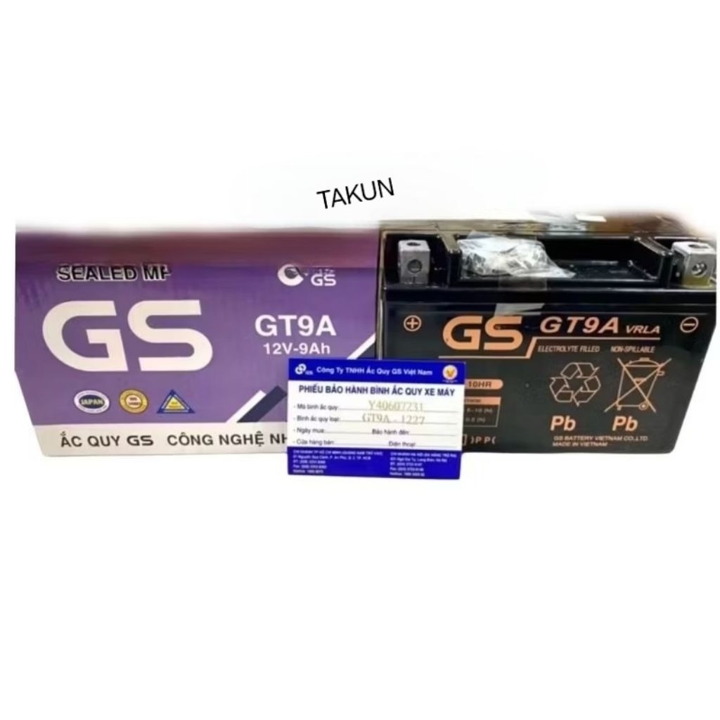 Bình ắc quy GS GT9A 12V-9AH xe SPACY, VESPA LX, MAJESTICA, ATILA...